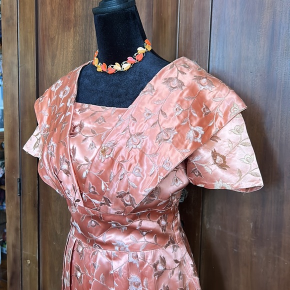Vintage Handmade Peachy Keen Satin Dress - Picture 5 of 16